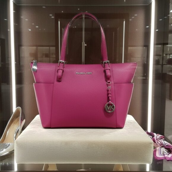 Michael Kors Handbags - MIchael Kors - Dragonfruit Pink - Charlotte - Large Saffiano Leather Top-Zip Bag